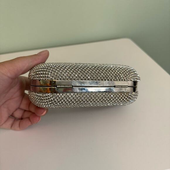 Clutch Sling Crossbody Bag Women Evening Party Diamond Rhinestone Crystal Silver - Picture 4 of 9